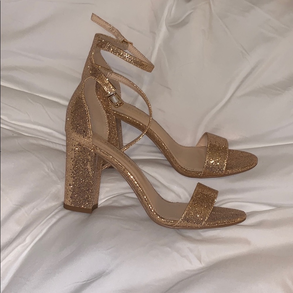 Gold sparkly chunky heels